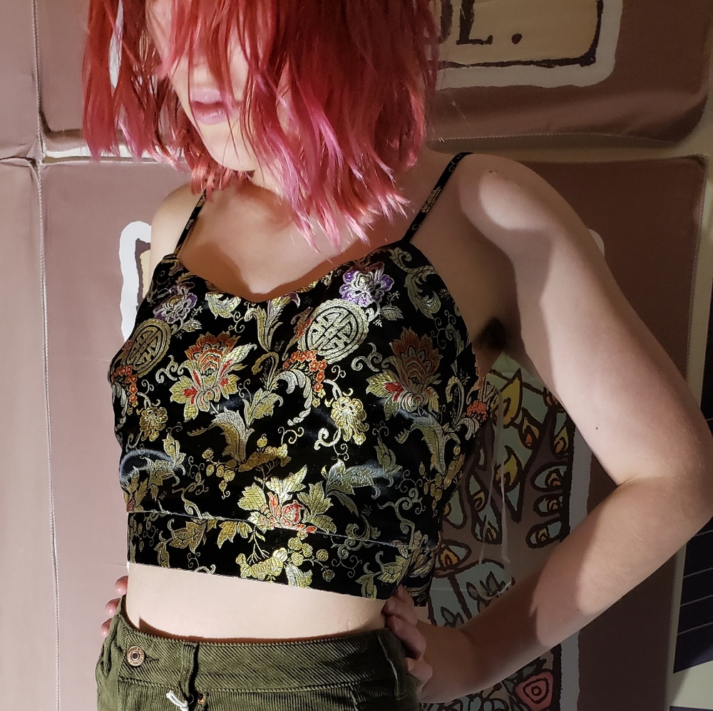 Silky Asian Embroidered Crop Top